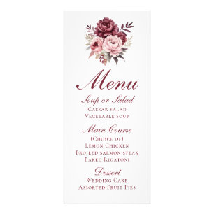 Peony Watercolor Burgundy Floral Wedding Menu