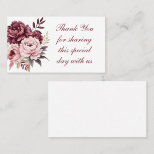 Peony Watercolor Pink Burgundy Floral Wedding Place Card