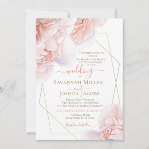 Peony wedding blush peach watercolor floral invitation