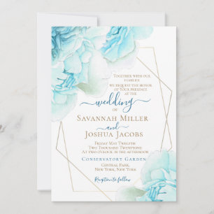 Peony wedding dusty blue watercolor floral wedding invitation