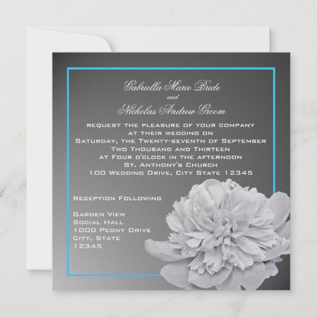 Peony White and Black with Customizable Colour Invitation (Front)