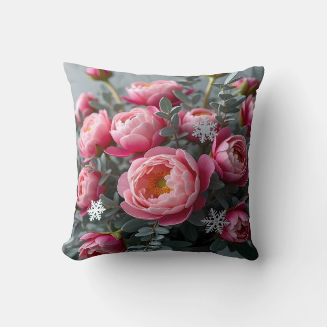 Peony Winter  Throw Pillow (Front)