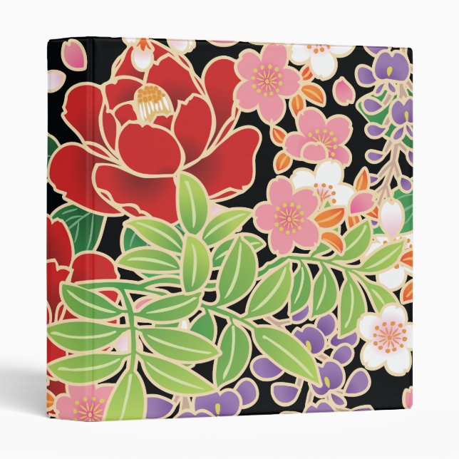 Peony Wisteria Sakura Japanese Kimono Binder (Front/Spine)