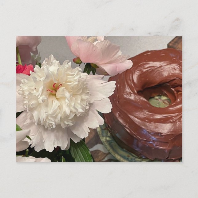 Peony with Chocolate Cake Postcard (Front)