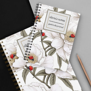 Peony with Ladybugs Serene Peace Gratitude Notebook