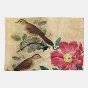Peony with Nightingales Kitchen Towel