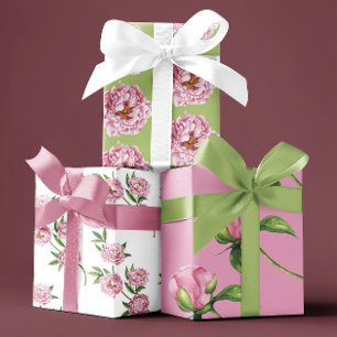 Peony Wrapping Paper Flat Sheet Set of 3