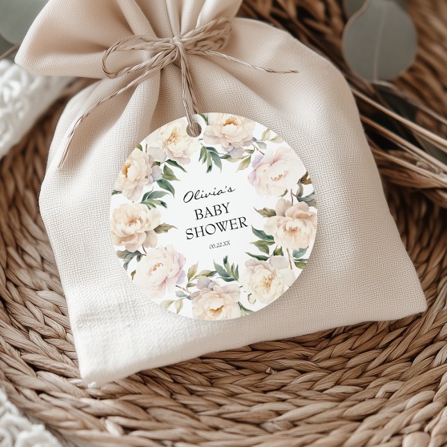 Peony Wreath Neutral Garden Favor Tag (Creator Uploaded)
