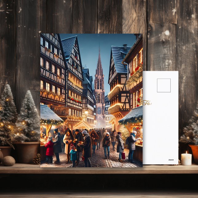 People at Strasbourg, France Christmas Market Holiday Postcard (Creator Uploaded)