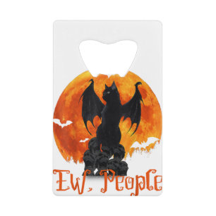 People Black Cat Bat Wings Halloween Credit Card Bottle Opener