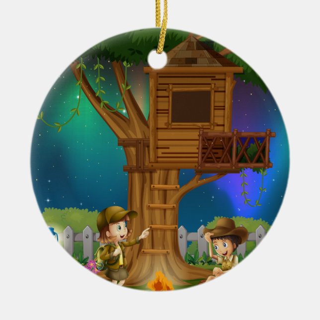 People camping out in the park ceramic ornament (Front)