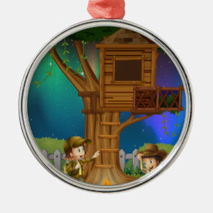 People camping out in the park metal ornament