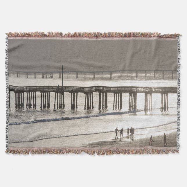 People Enoying Avila Beach Throw Blanket (Front)