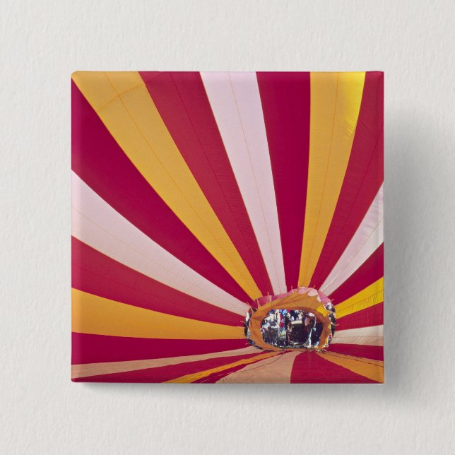 People filling a hot air balloon, Fort Collins, 2 Inch Square Button (Front)