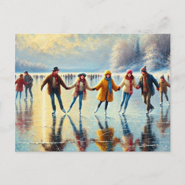 People ice Skating on a frozen lake Postcard (Front)
