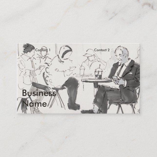 People in cafe using cell phones drawing business card (Front)