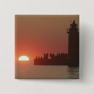 People lighthouse sunset silhouette at South 2 Inch Square Button