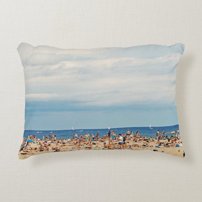 People on brown sand beach accent pillow (Front)