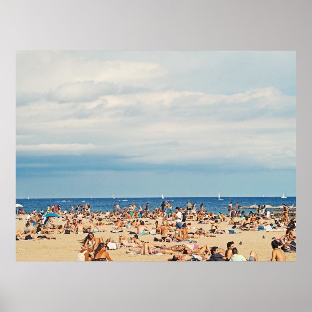 People on brown sand beach poster (Front)