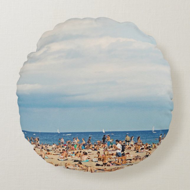 People on brown sand beach round pillow (Front)