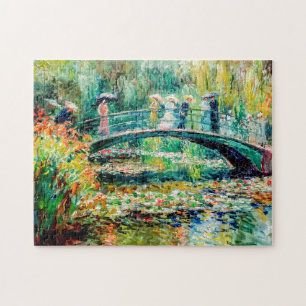 People on garden bridge with water lilies jigsaw puzzle