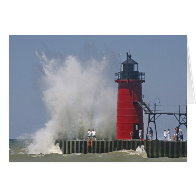People on jetty watch large breaking waves in 2 (Front Horizontal)