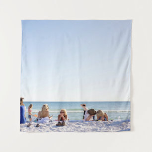 People on white sands by the beach tapestry