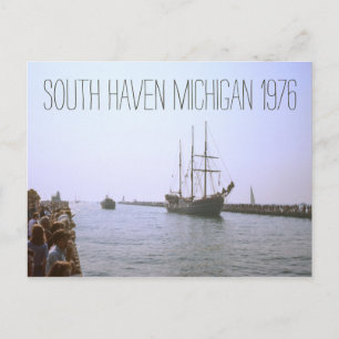 People Pier South Haven Michigan Tall Ship 1976 Postcard