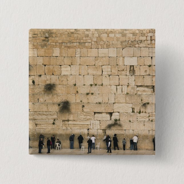 People praying at the wailing wall 2 inch square button (Front)