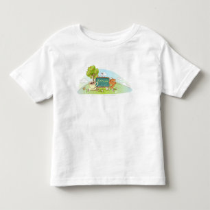 People relaxing by information sign with tea cup toddler t-shirt