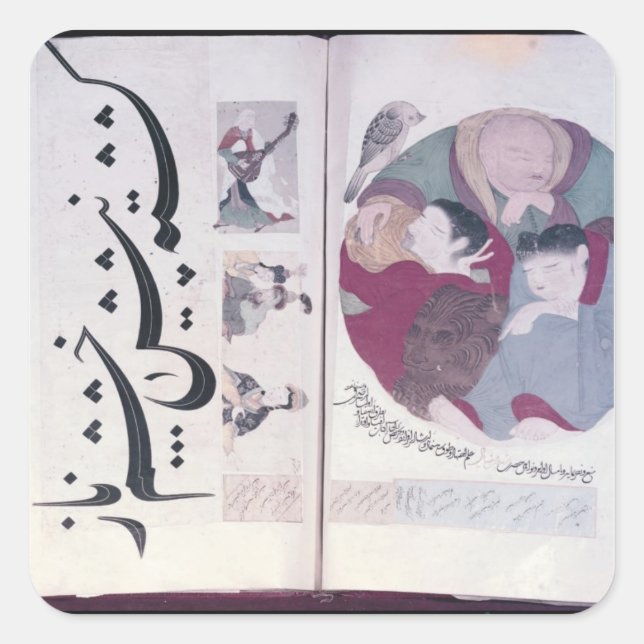 People sleeping and calligraphy square sticker (Front)