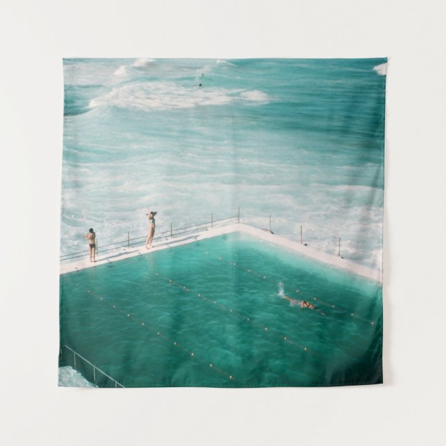 People standing and swimming on swimming pool besi tapestry (Front)
