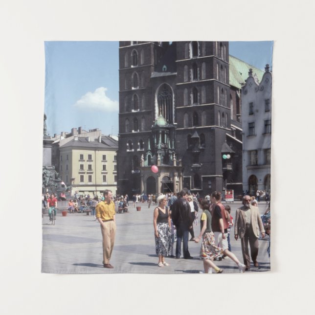 PEOPLE STANDING BESIDE CONCRETE CATHEDRAL TAPESTRY (Front)