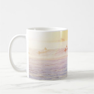 People surfing on beach coffee mug