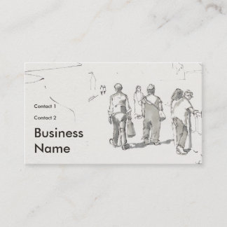People walking along promenade drawing business card