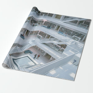 PEOPLE WALKING INSIDE LIBRARY WRAPPING PAPER