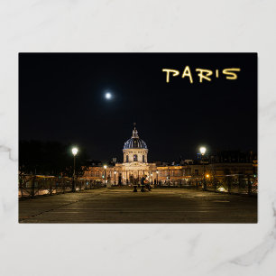 People walking on Pont des Arts at nigth - Paris Foil Holiday Card