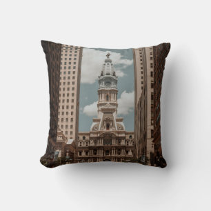 PEOPLE WALKING ON STREET NEAR HIGH RISE BUILDINGS THROW PILLOW