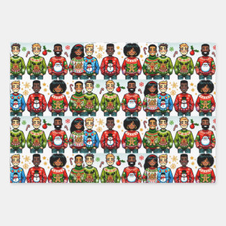 People Wearing Funny Christmas Sweaters Wrapping Paper Sheet