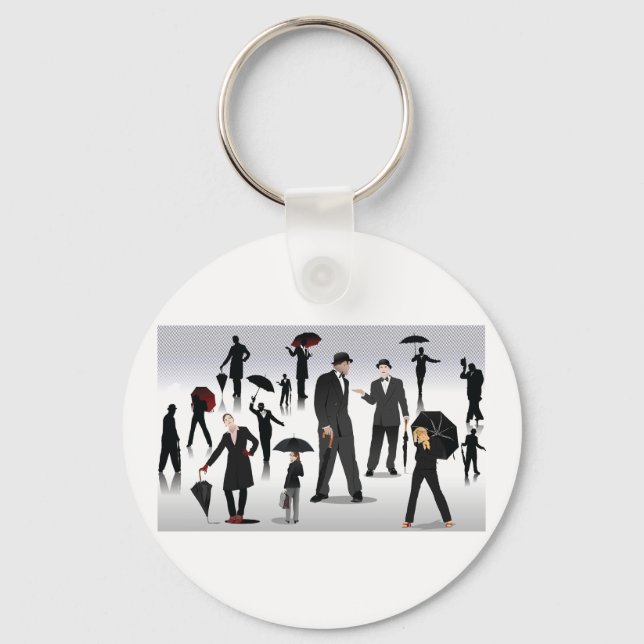 People With Umbrellas Keychain (Front)