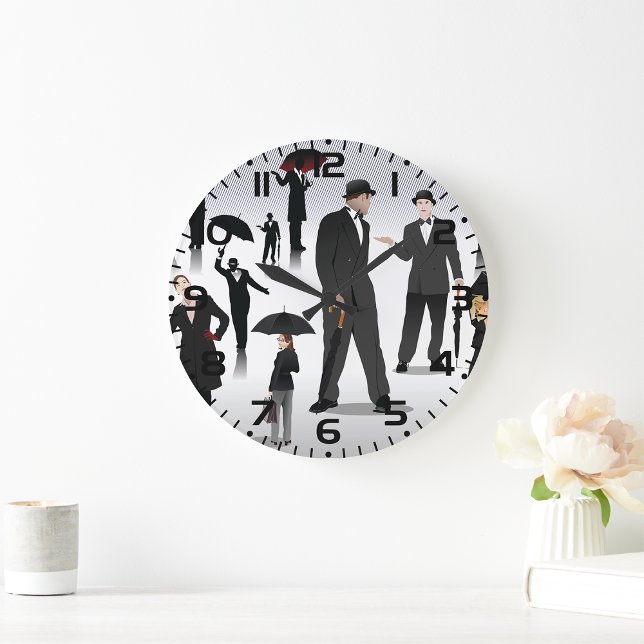 People With Umbrellas Large Clock (Creator Uploaded)