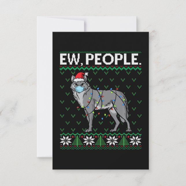 People Wolf Santa  Wolf Face Mask Ugly Christmas Thank You Card (Front)