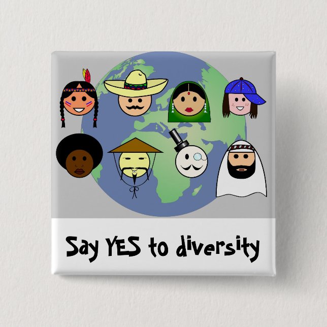 People worldwide anti racism pro diversity 2 inch square button (Front)