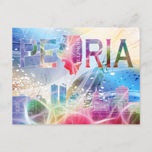 Peoria, Illinois - Colourful Design Postcard