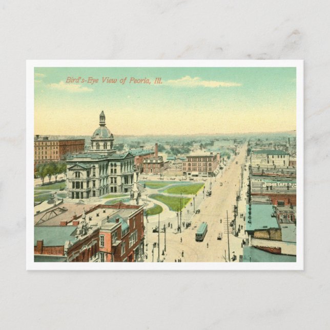 Peoria Illinois vintage Bird's Eye View Postcard (Front)