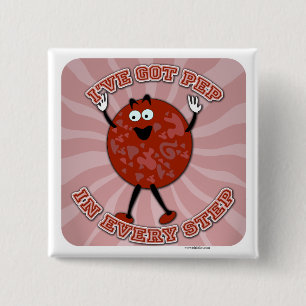 Pep in Step Fun Pizza Cartoon Fun Character 2 Inch Square Button
