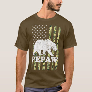 Pepaw Bear Camping Hiking Camouflage USA American T-Shirt