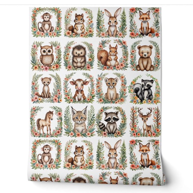 Pépinière Bois Bébé Animal Accent Papier Mur (Déroulement)