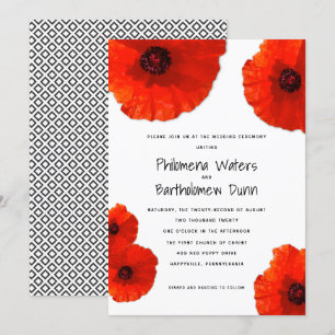Pépites rouges blanc et noir Invitations de mariag