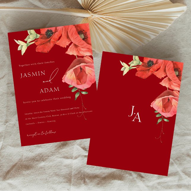 Pépites rouges Crimson Faire-part de mariage flora (Crimson Red Poppies Floral Wedding Invitation)